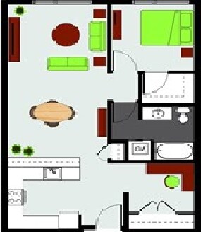 MFTE Traditional 1 Bedroom 1 Bath floor plan